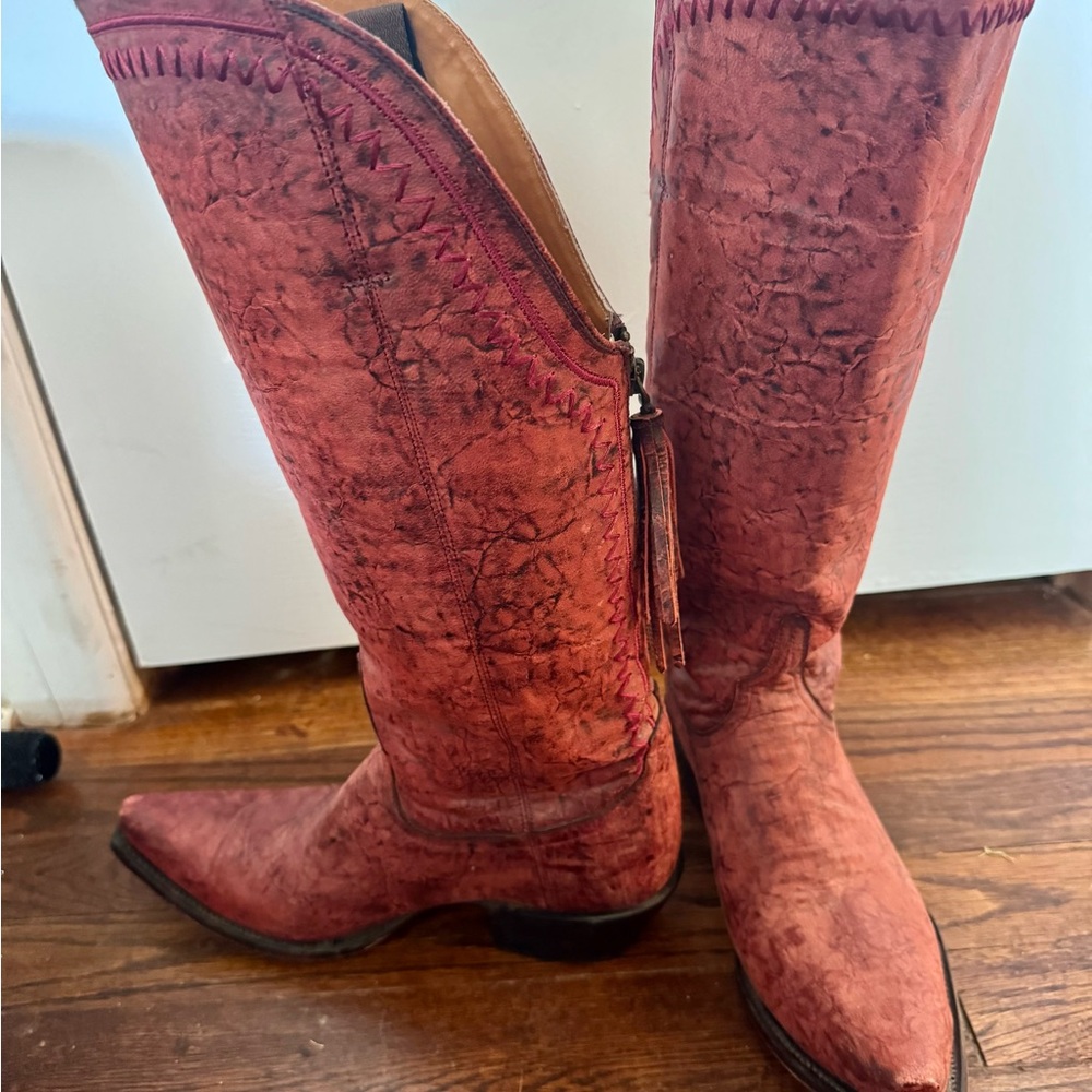 Lucchese Women's Distressed Red Heeled Boots